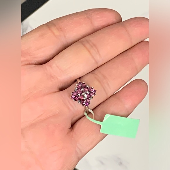 Vintage Sterling Silver Signed STS Flower Rhodolite Garnet Ring  sz 9 - Picture 11 of 12